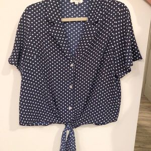 Navy Polka Dot Tie Top